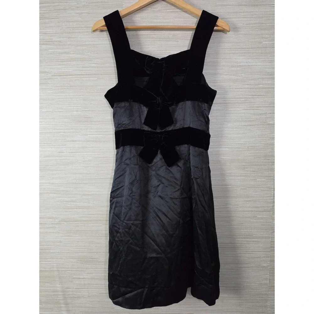 SEE BY CHLOE Midi Dress Women's 8 Black Velvet Back Bows Sleeveless Side Zip